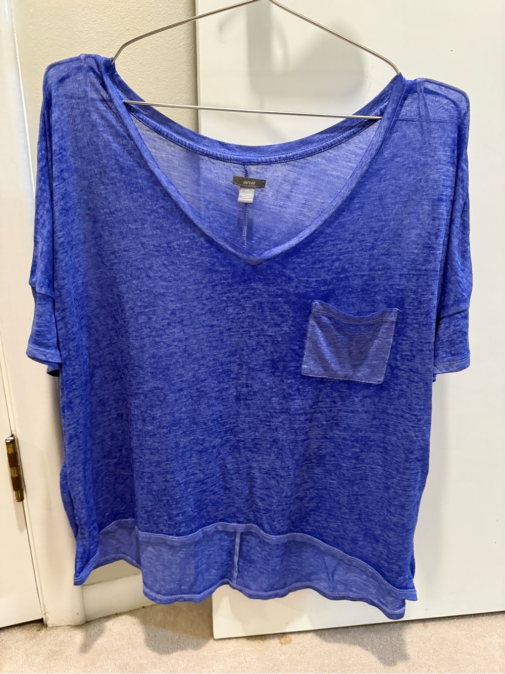 Aerie Casual Lightweight Blue V-Neck Pocket Women's Top